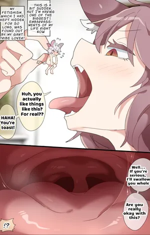 [imaat] A vore manga of a giant girl with animal ears swallowing her tiny lover whole while cursing him [English/Japanese]